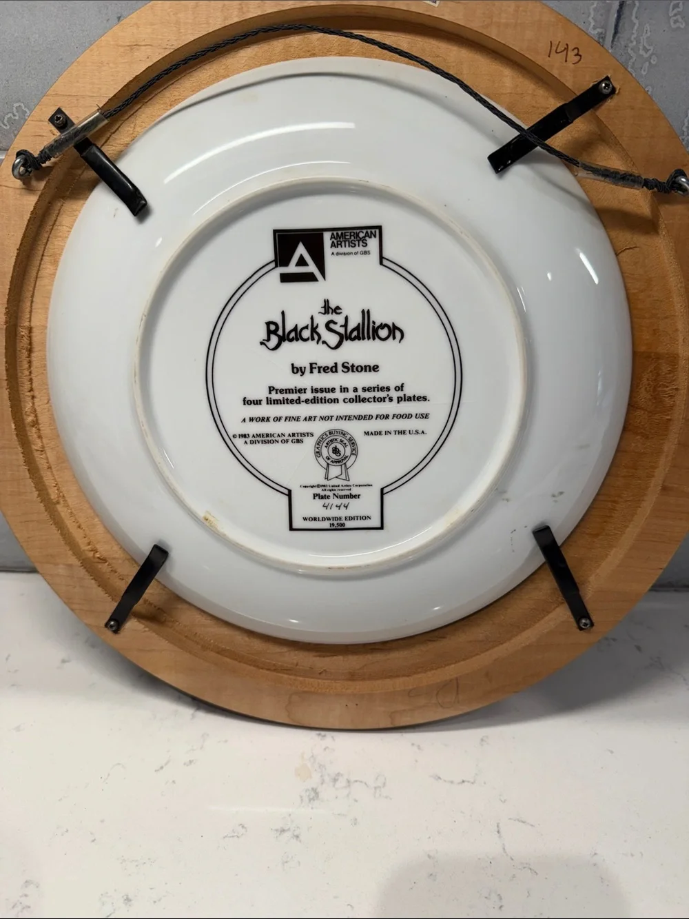 Fred Stone “The Black Stallion” Horse Wall Plate in Wood Frame
